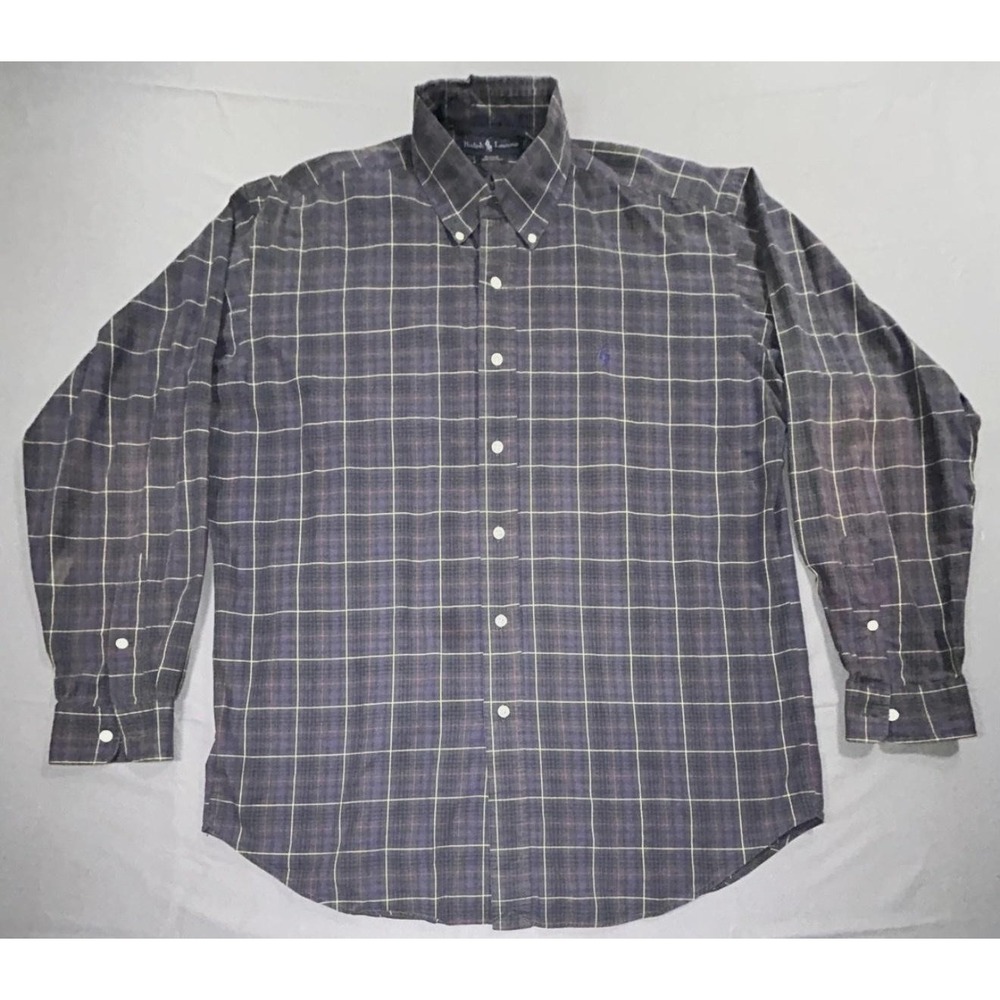 Ralph Lauren Shirt Mens L Black Plaid Blake Cotton Long Sleeve Button Up Casual